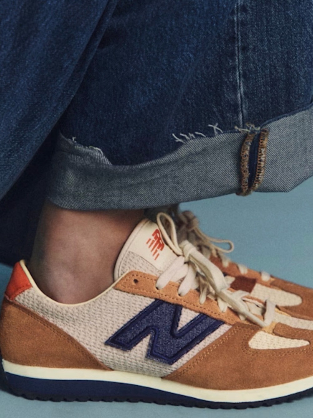 Sezane Retro Runner Sneakers in Tan, Blue, Cream - Picture 2 of 9